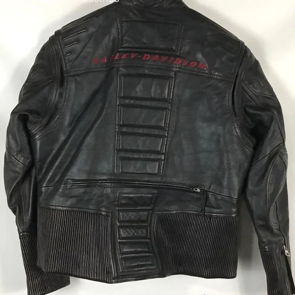 Harley Davidson Black Leather Jacket w/ Burgundy Embroidery - LW Women's Large - Picture 2 of 10